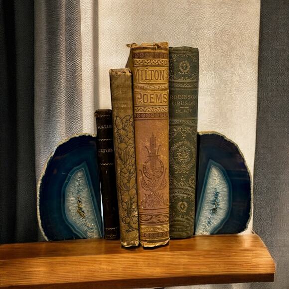 Blue Agate Bookends-Natural Geode-Crystal Quartz-Stone Decor-Boho-Chakra-Healing - Picture 7 of 7